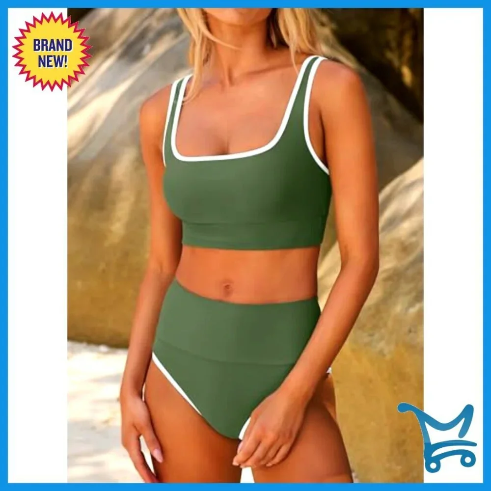 High Waisted Bikini Set Tummy Control High Cut Two Piece Swimsuit Slim Fit